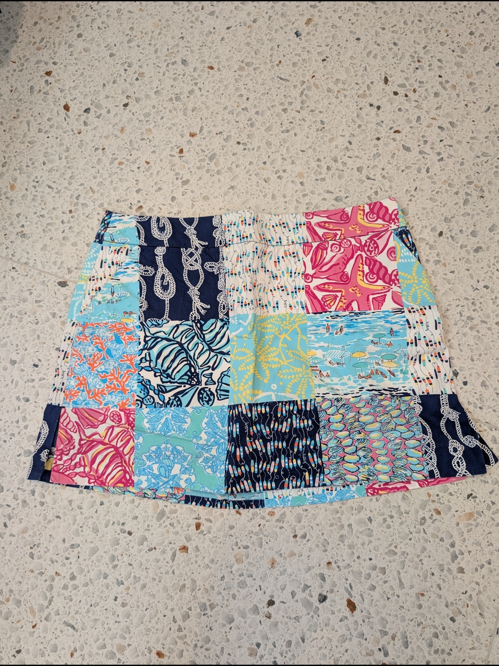 Lilly Pulitzer Patchwork Print Skort in Navy, Pink, Aqua, Yellow